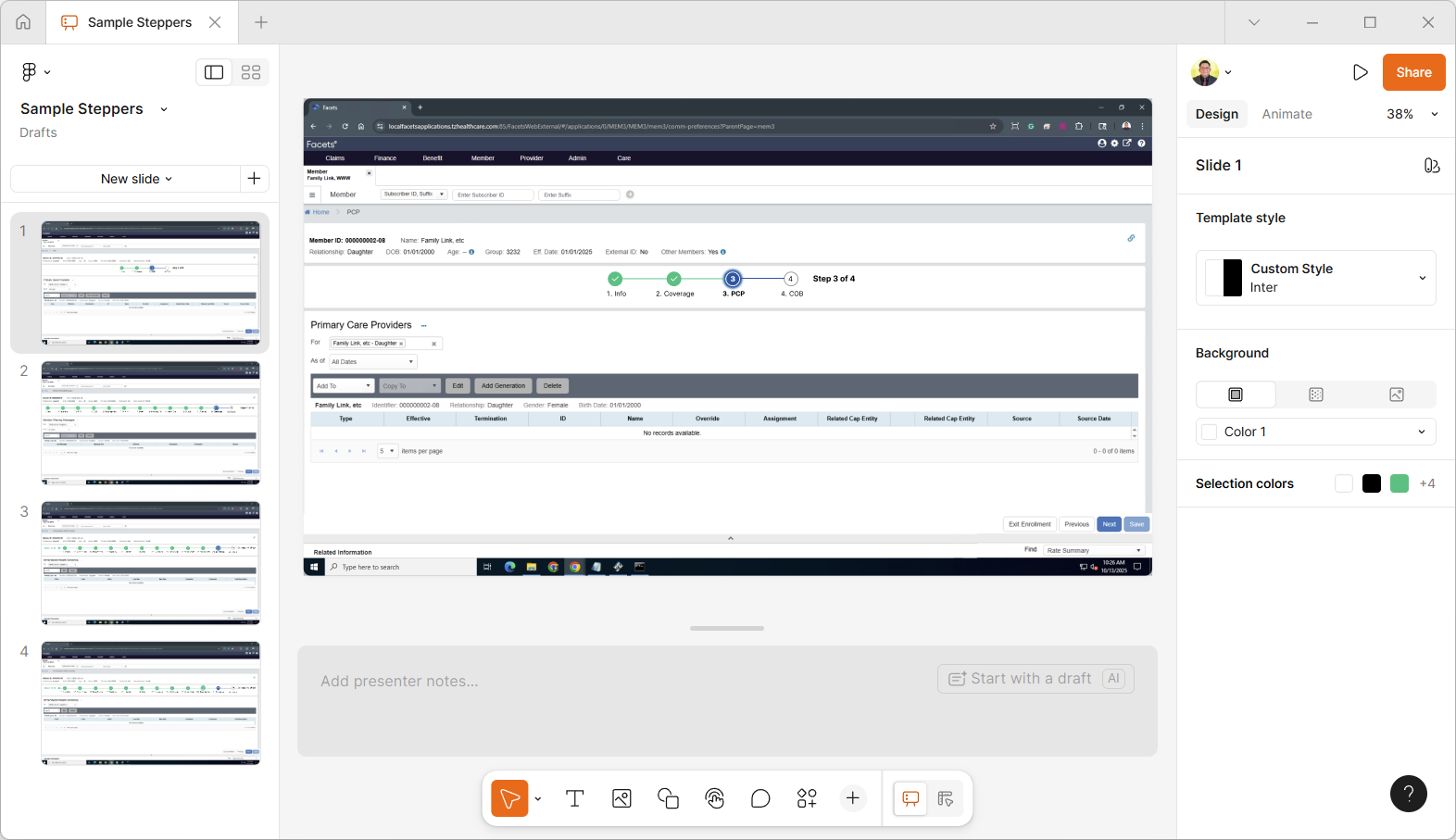 Four-step enrollment interface with visual progress indicators.